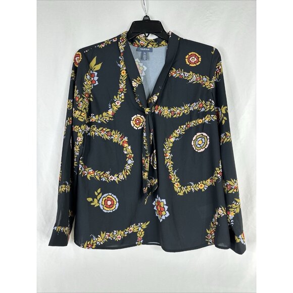 ModCloth Top Blouse Womens Size XL Gray Floral Long Sleeve Front Tie BOHO New - Picture 1 of 15